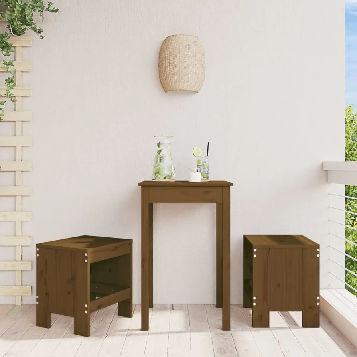 vidaXL Tabourets de jardin - Lot de 2 marron miel sans dossier