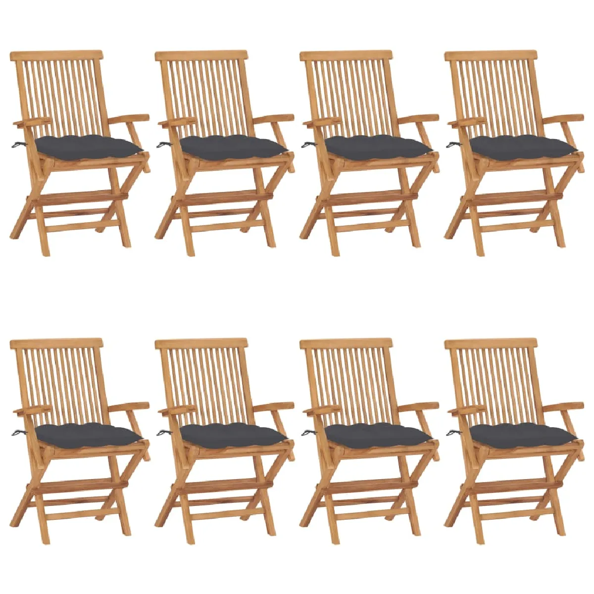vidaXL Chaises de jardin en teck lot de 8 - vue 1