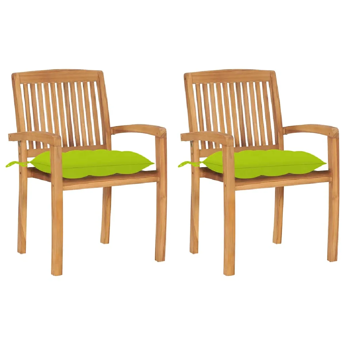 vidaXL Lot de 2 chaises de jardin avec coussins vert vif teck massif