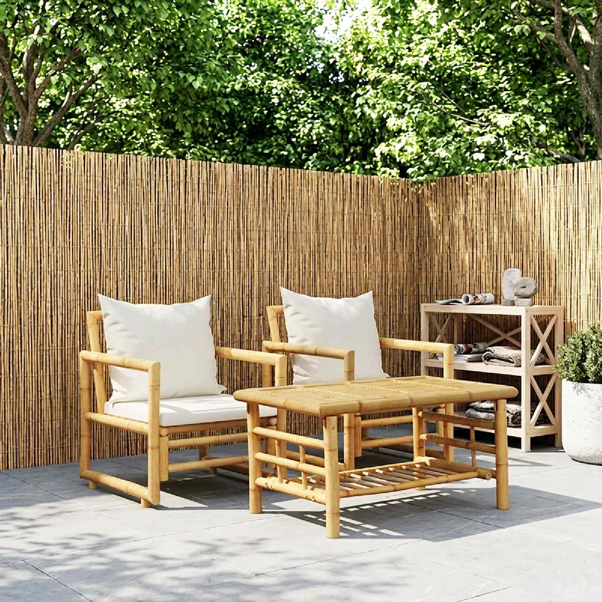 vidaXL Chaises de jardin en bambou avec coussins