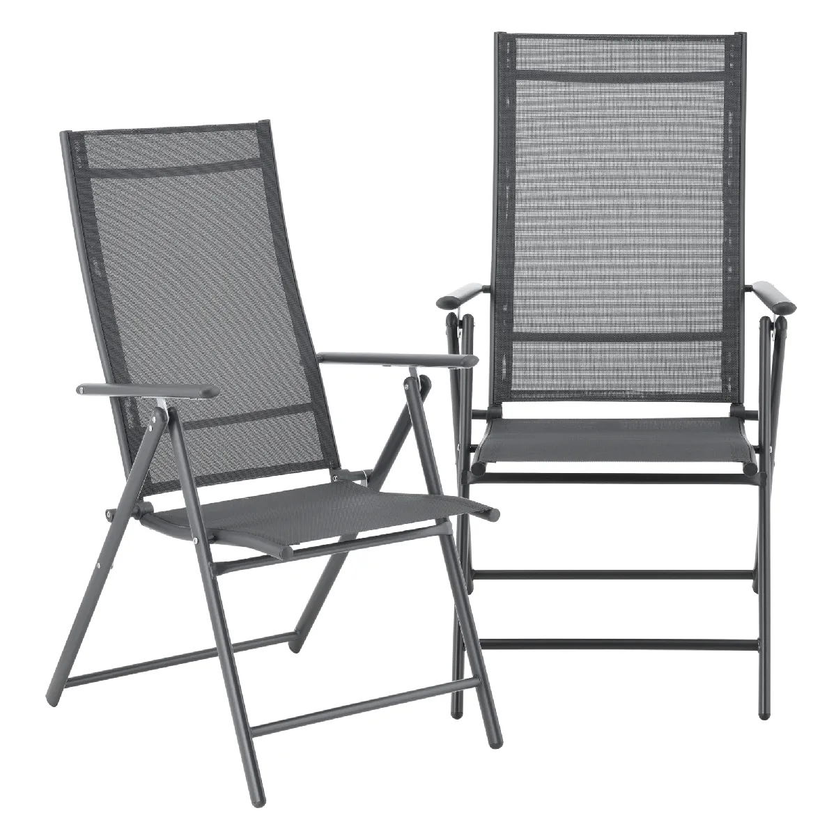 [en.casa] Lot de 2 Chaises de Jardin Fauteuil d'Extérieur Solide Design avec Accoudoirs et Dossier Inclinable Ensemble Résistant aux Intempéries Pliable Balcon Terasse Acier Polyester