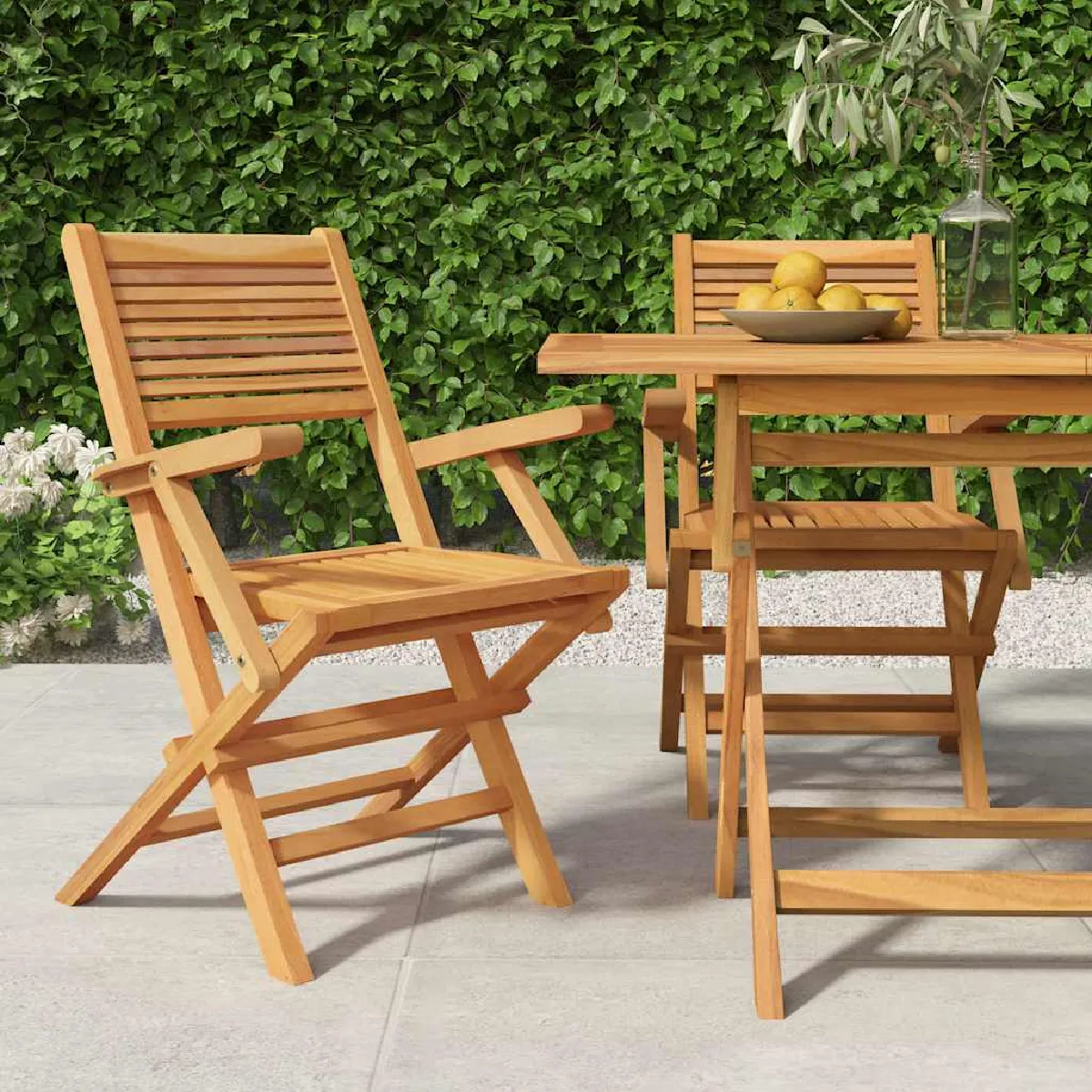vidaXL Chaises de jardin pliantes 2 pcs 55x62x90 cm bois massif teck 362762 - vue 2