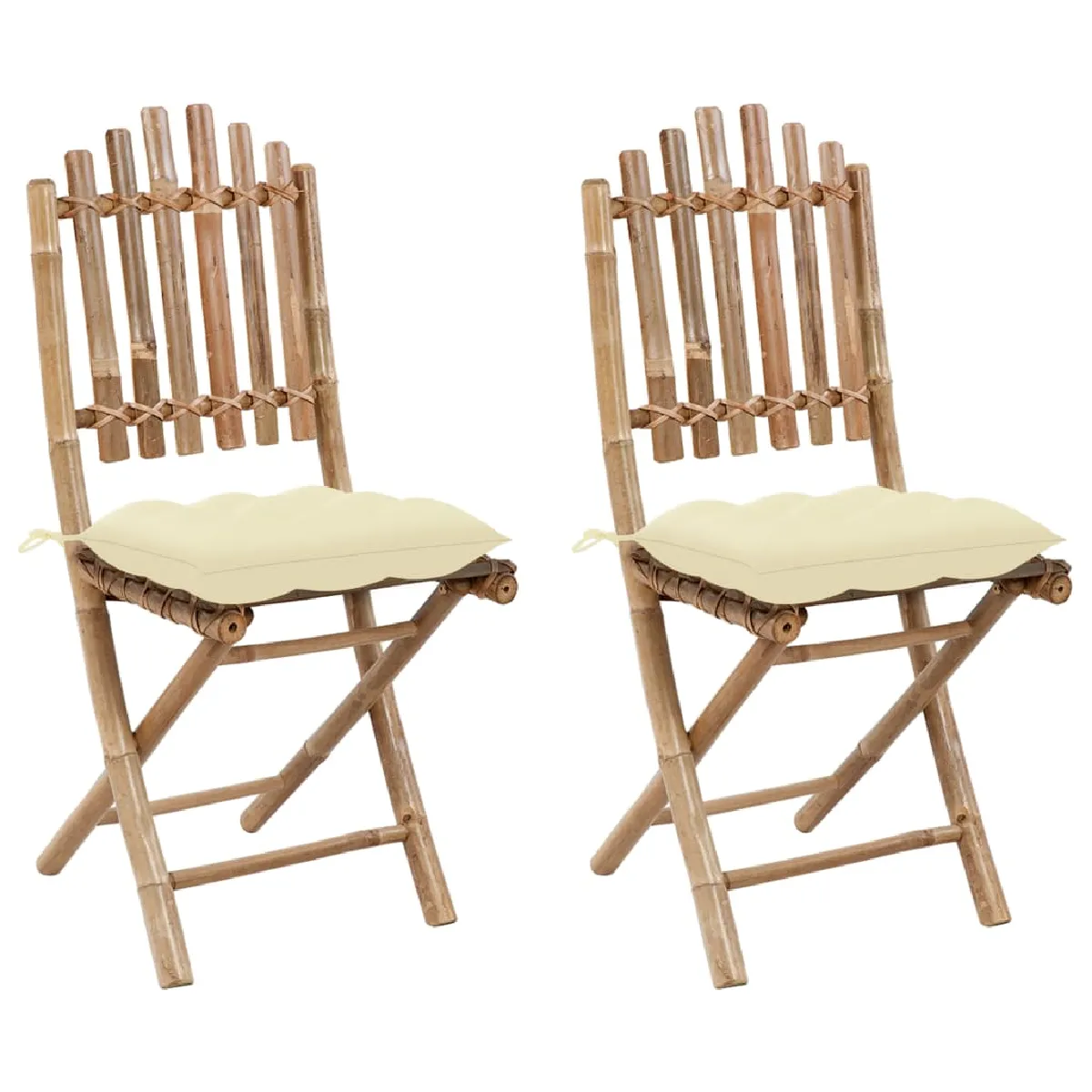 vidaXL Chaises pliables jardin Bambou avec coussins Lot de 2 - vue 2