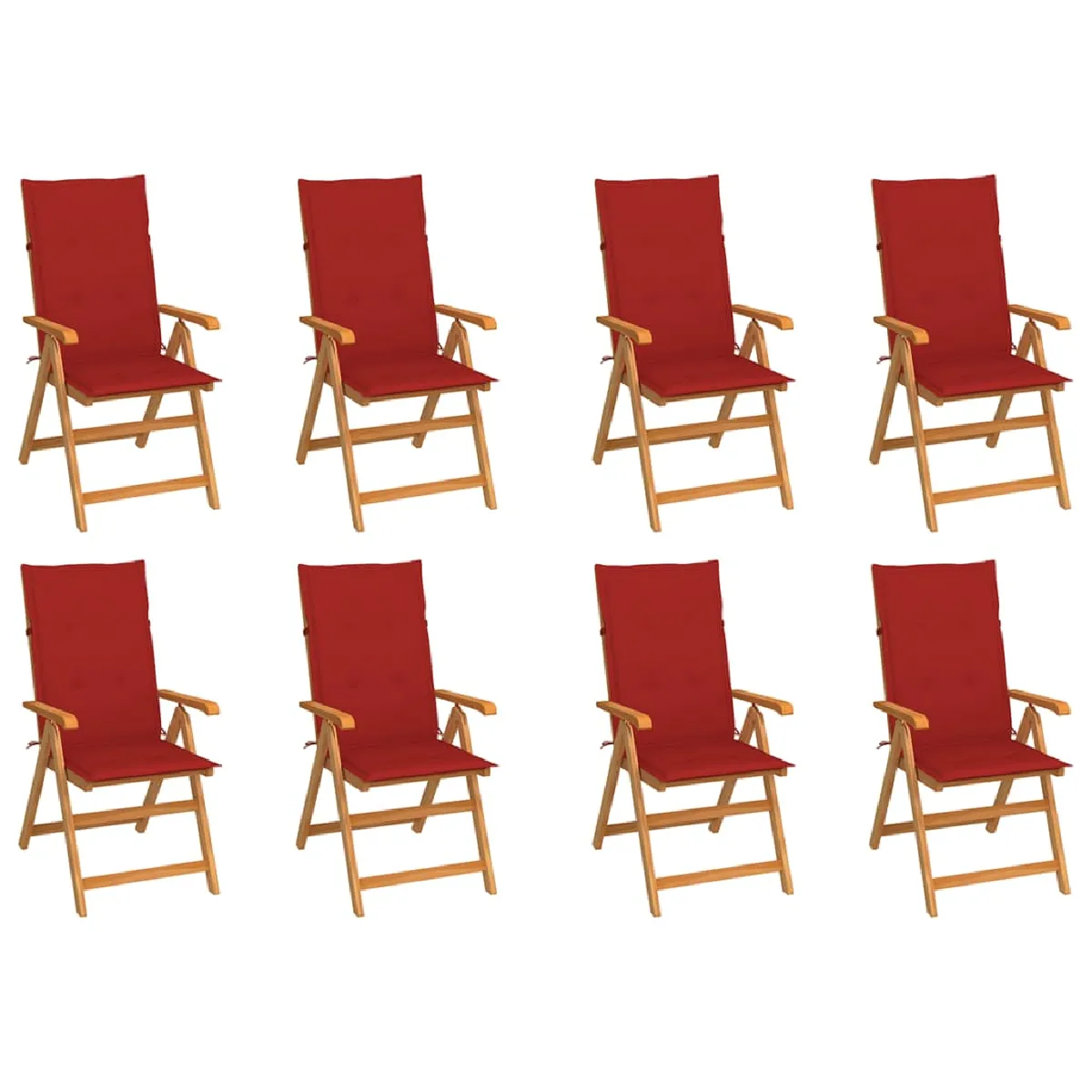 vidaXL Chaises jardin avec coussins - Lot de 8 - Teck solide