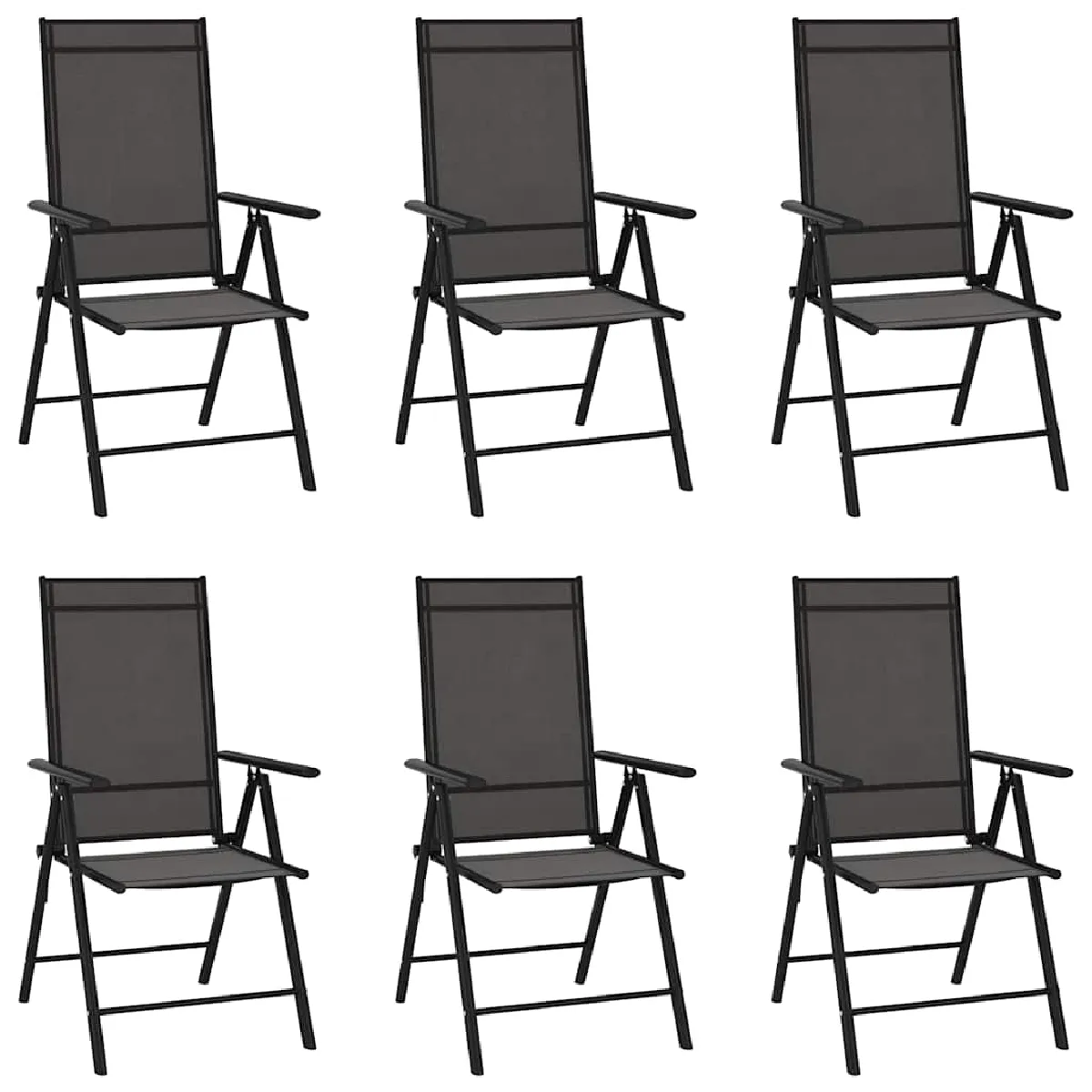 Non Communiqué Noir Chaises De Jardin Pliables Lot De 6 Textilène - Image 3