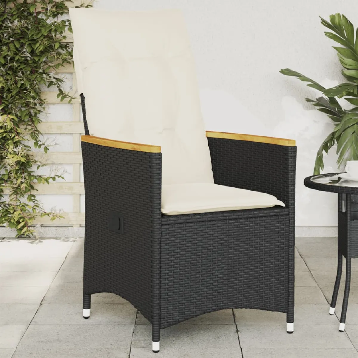 Non Communiqué Noir Vidaxl Chaise Inclinable De Jardin Avec Coussins Résine Tressée, Fauteuil De Jardin Inclinable, Fauteuil Inclinable De 365643 - Image 3