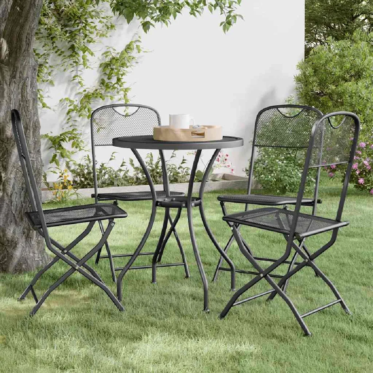 Non Communiqué Anthracite Chaises Pliables Jardin Lot De 4 Maille Métallique - Image 3