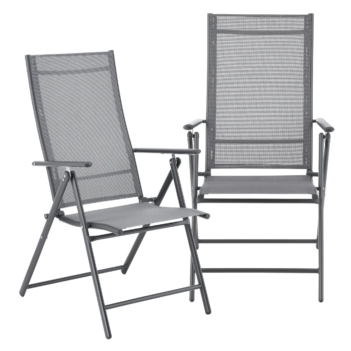 [en.casa] Lot de 2 Chaises de Jardin Fauteuil d'Extérieur Solide Design avec Accoudoirs et Dossier Inclinable Ensemble Résistant aux Intempéries Pliable Balcon Terasse Acier Polyester - vue 2