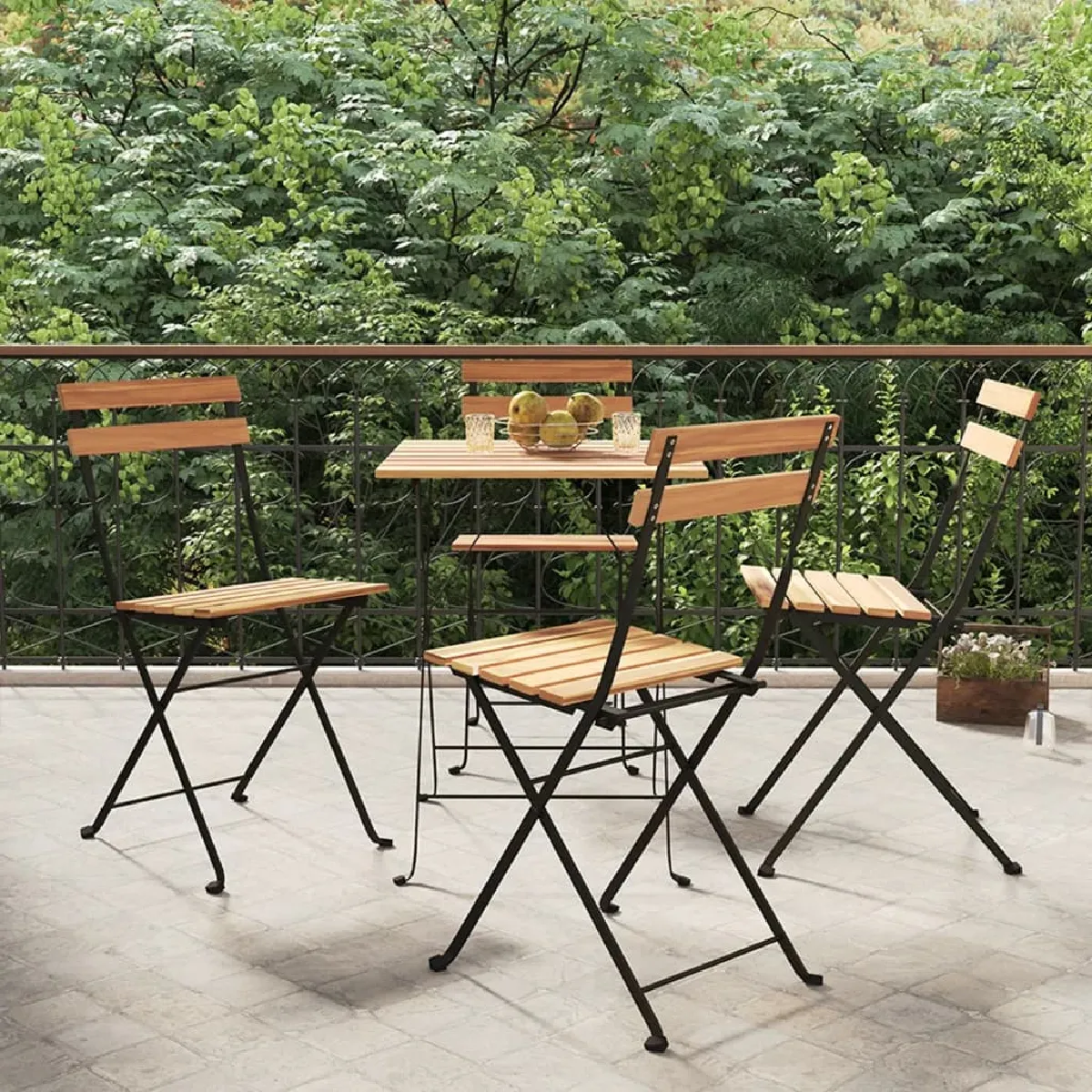 VIDAXL Chaises bistrot Teck solide et acier - vue 2