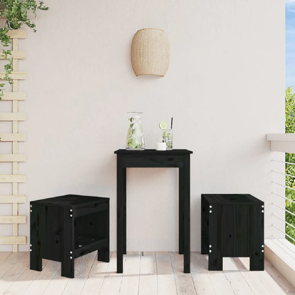 vidaXL Tabourets de jardin - Lot de 2 noir bois massif pin
