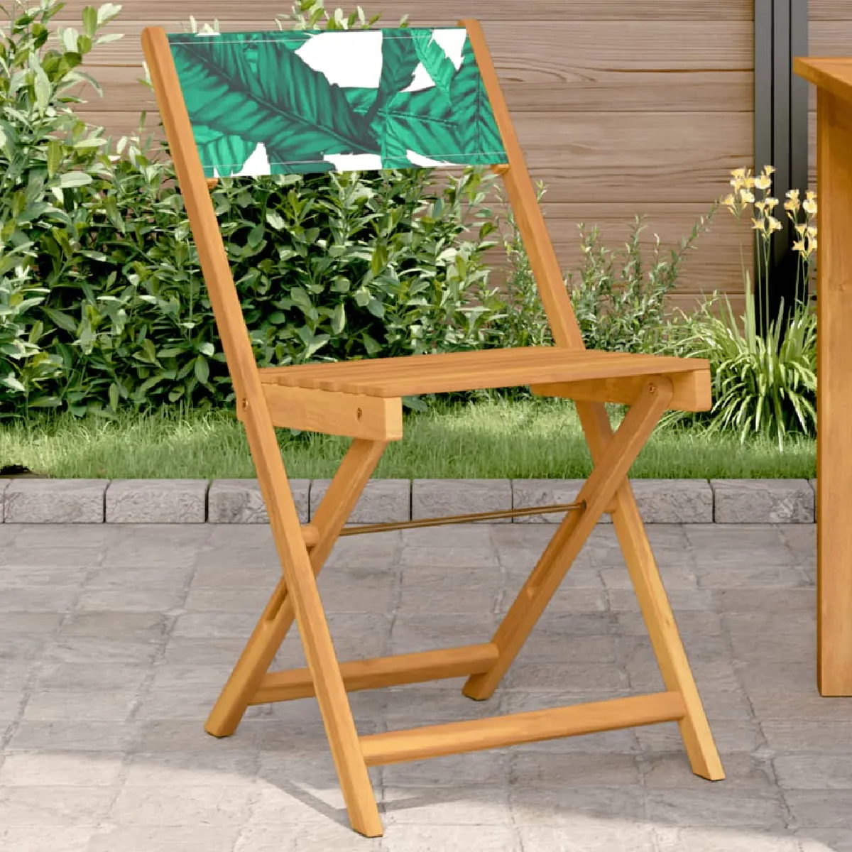 VIDA 2 Chaises de bistrot pliables - Bois d'acacia motif feuilles