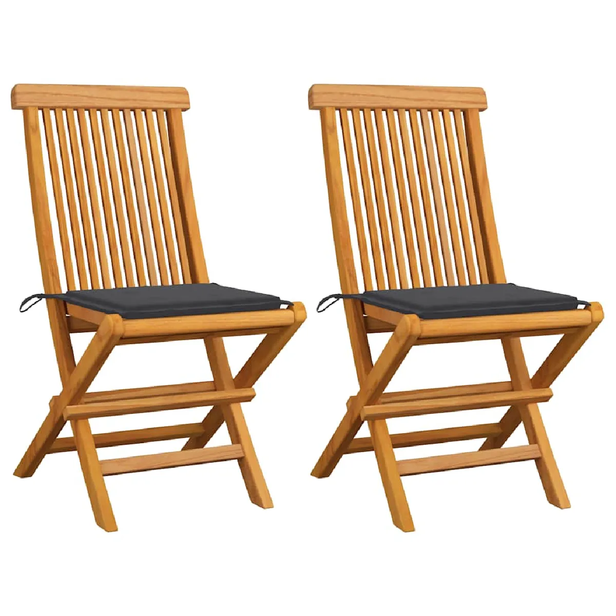 Vidaxl Chaises De Jardin Et Coussins Anthracite Lot De 2 Bois De Teck - Image 3