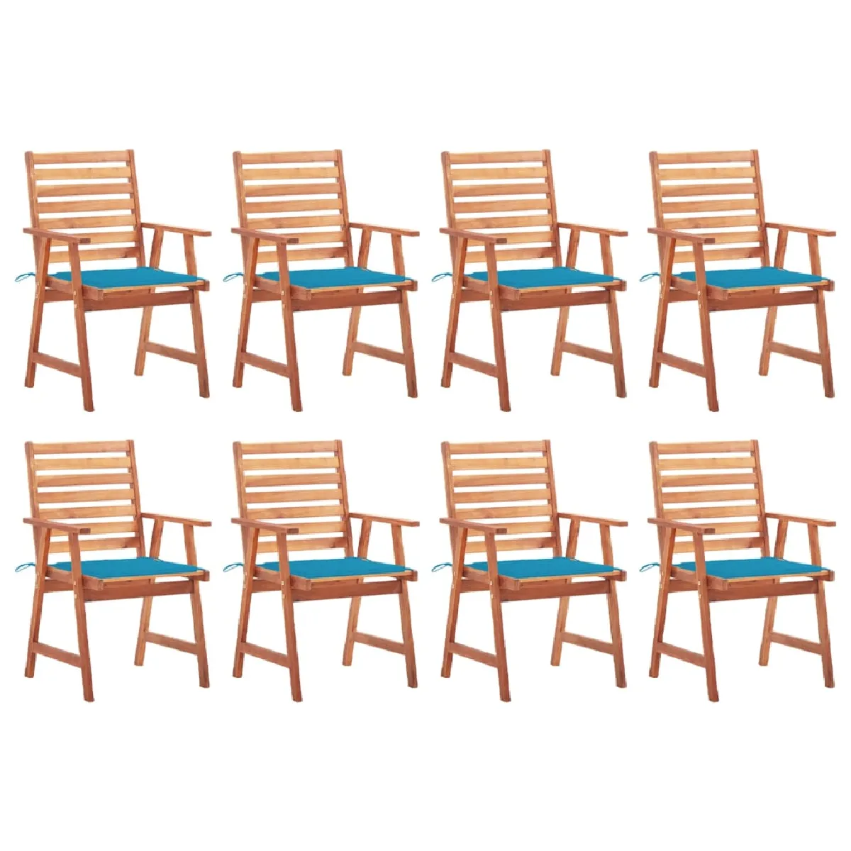 vidaXL Chaises à manger d'extérieur lot de 8 avec coussins Acacia massif - vue 3
