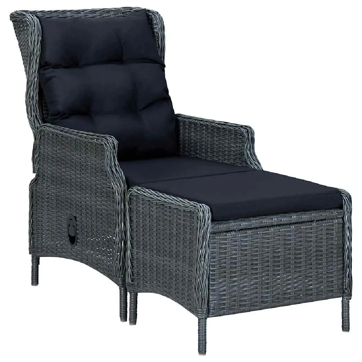 vidaXL Chaise inclinable et tabouret - Résine tressée gris foncé