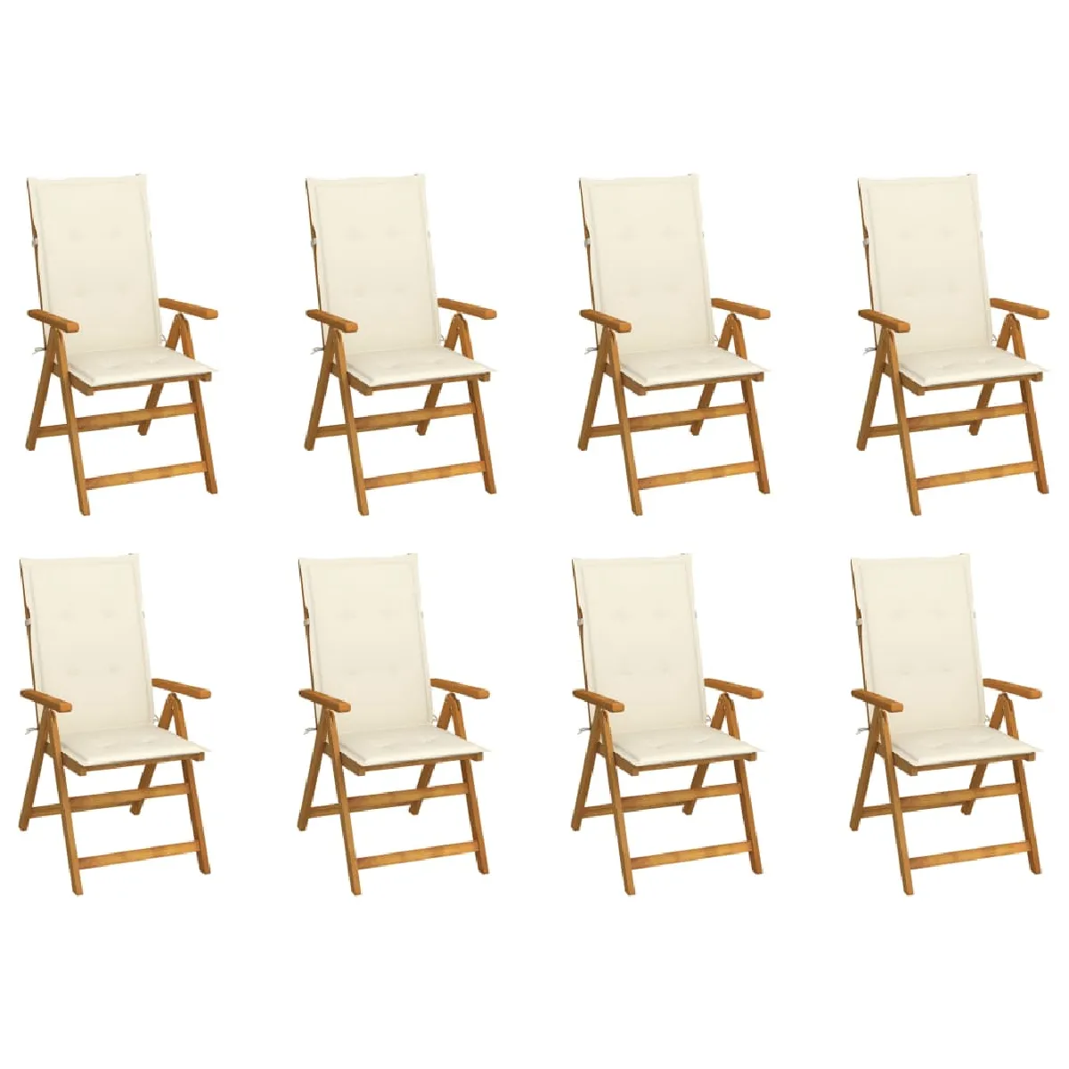 vidaXL Chaises pliables de jardin acacia Lot de 8 avec coussins - vue 1
