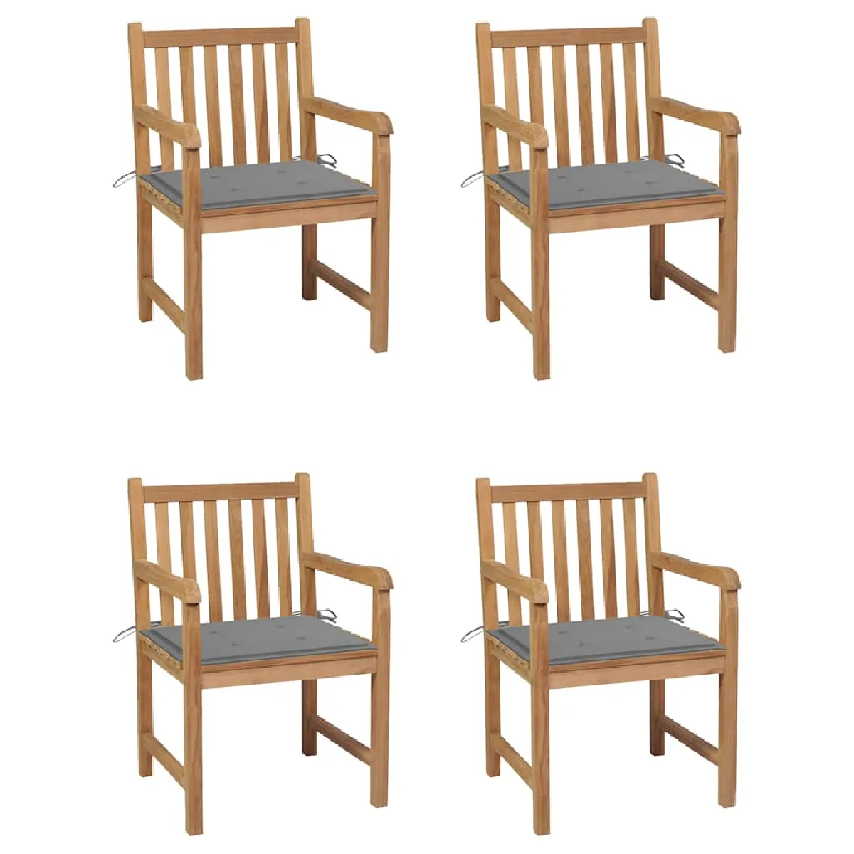 Non Communiqué Gris Chaises De Jardin Lot De 4 Et Coussins Bois De Teck Solide - Image 3