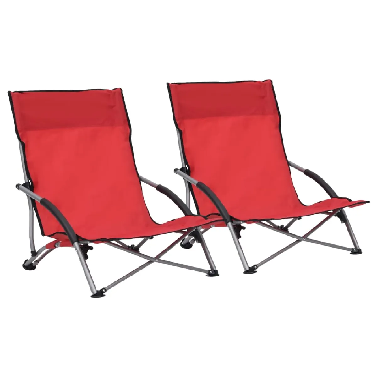 vidaXL Chaises de plage pliantes lot de 2 Bois et tissu - vue 3