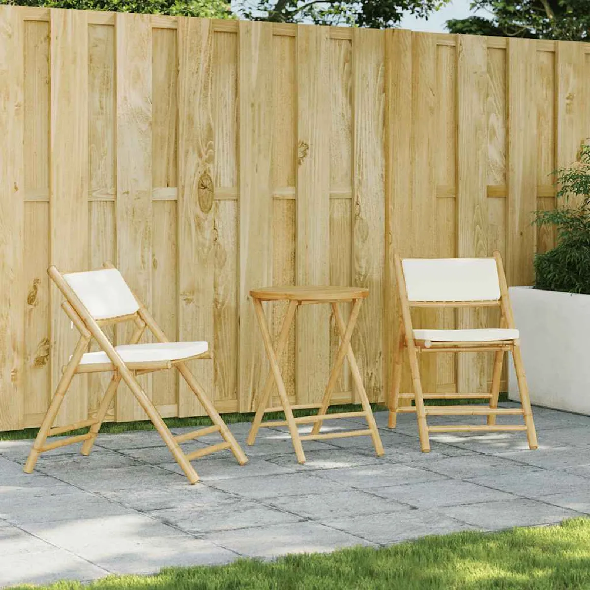 Non Communiqué Blanc Salon De Jardin Vidaxl Bambou Beige 2 Pieces - Image 2