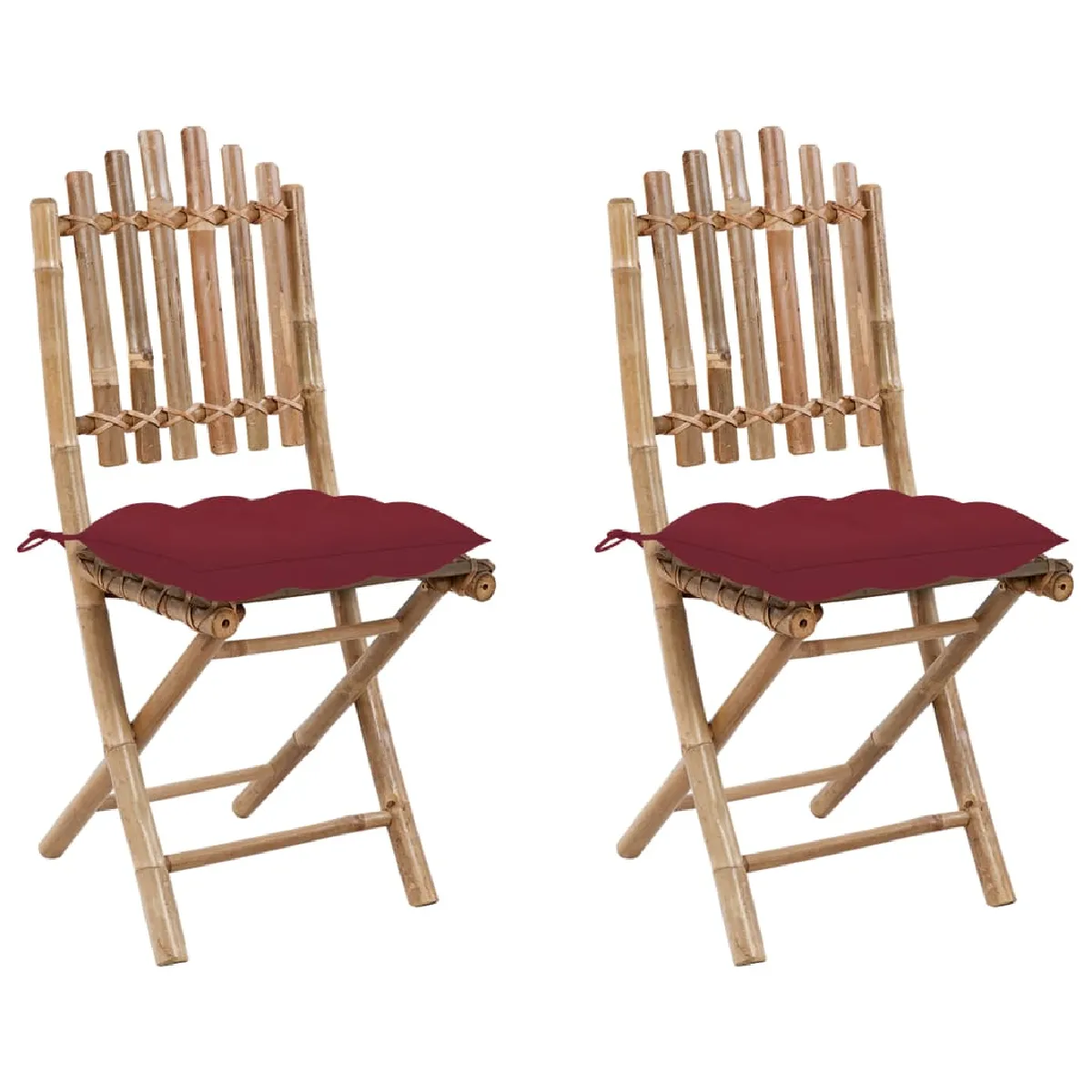 vidaXL Chaises pliables avec coussins Lot de 2 Bambou - vue 2