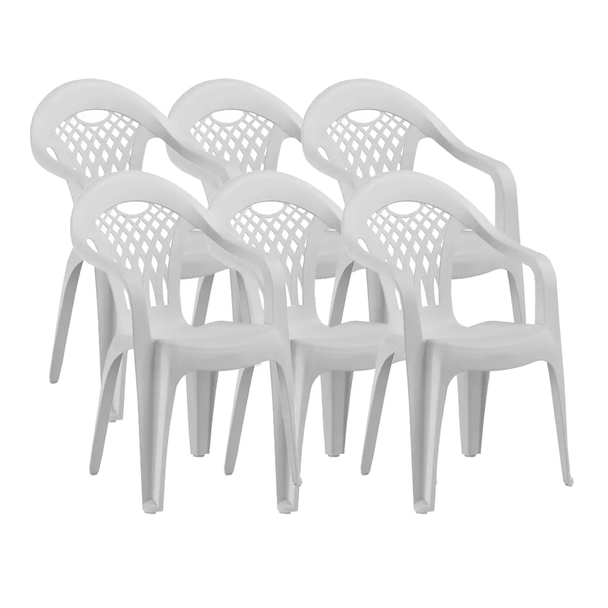 Lot De 6 Chaises De Jardin LYMA Empilables - Métal Blanc Et Textilène Gris Anthracite - Confort Moderne Et Robuste