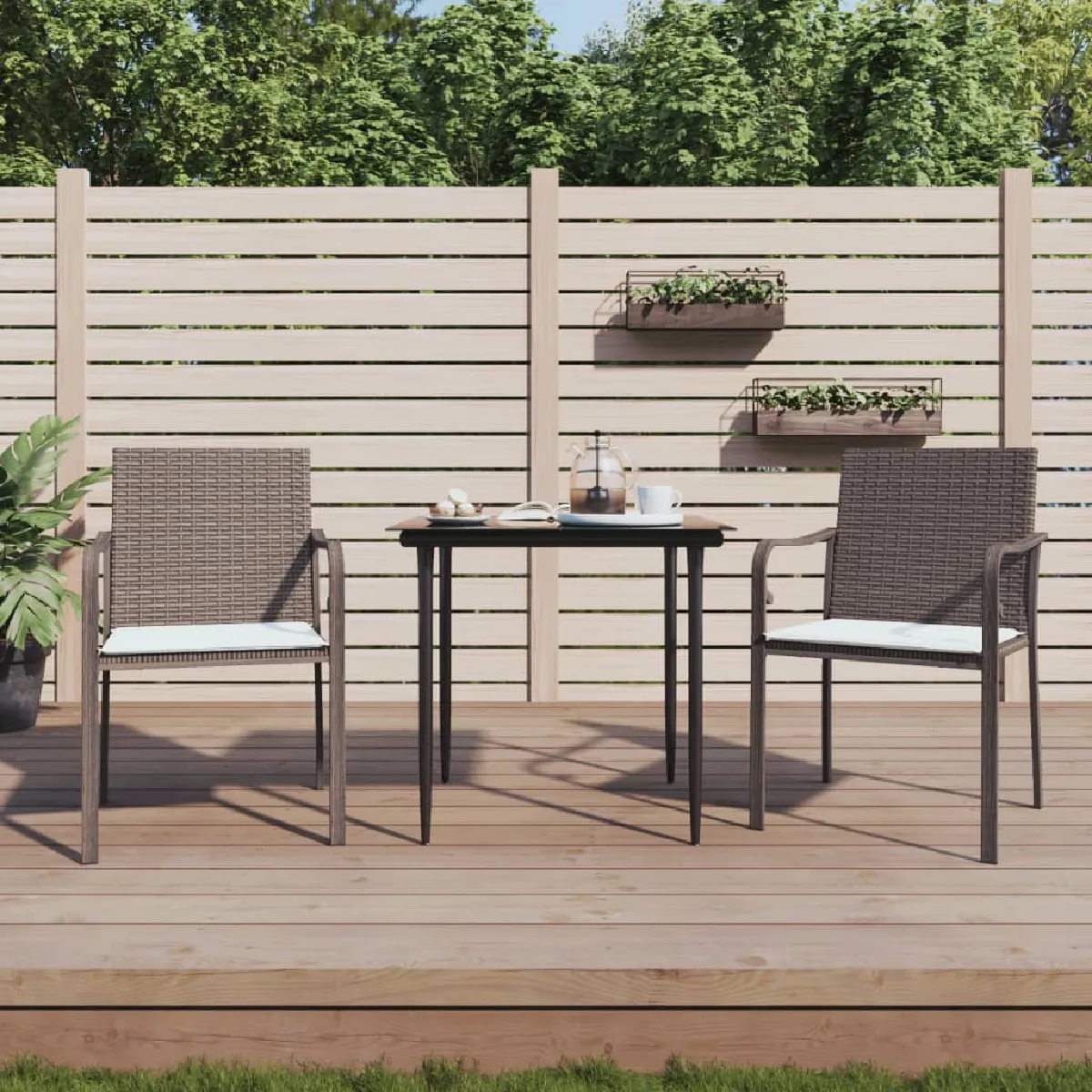 vidaXL Chaises de jardin avec coussins lot de 2 - Marron