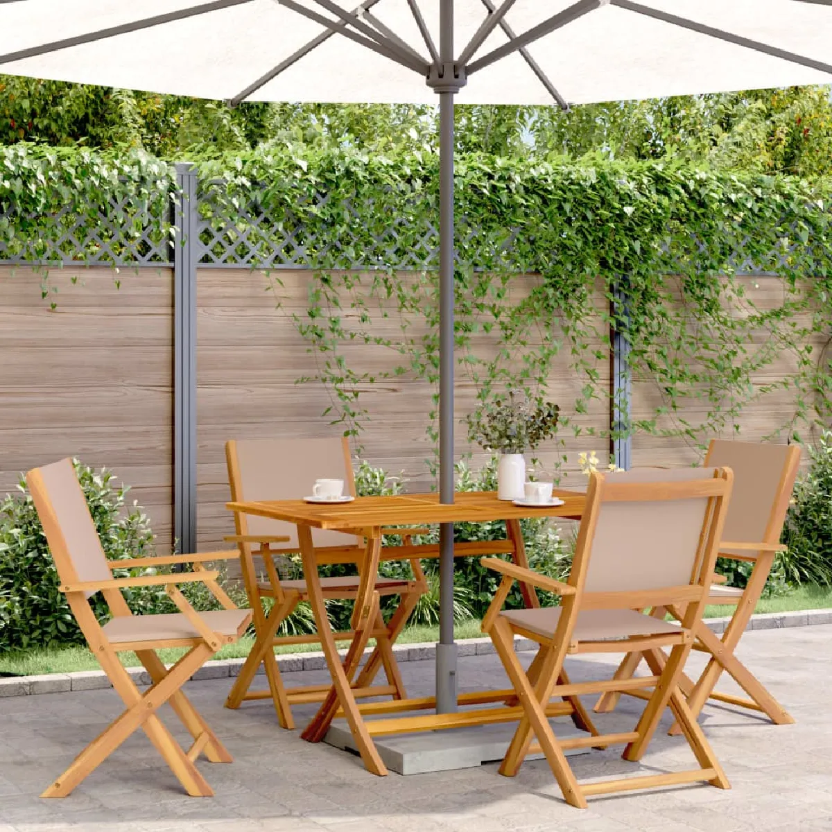 vidaXL Chaises pliantes jardin lot de 4 bois et tissu - vue 2