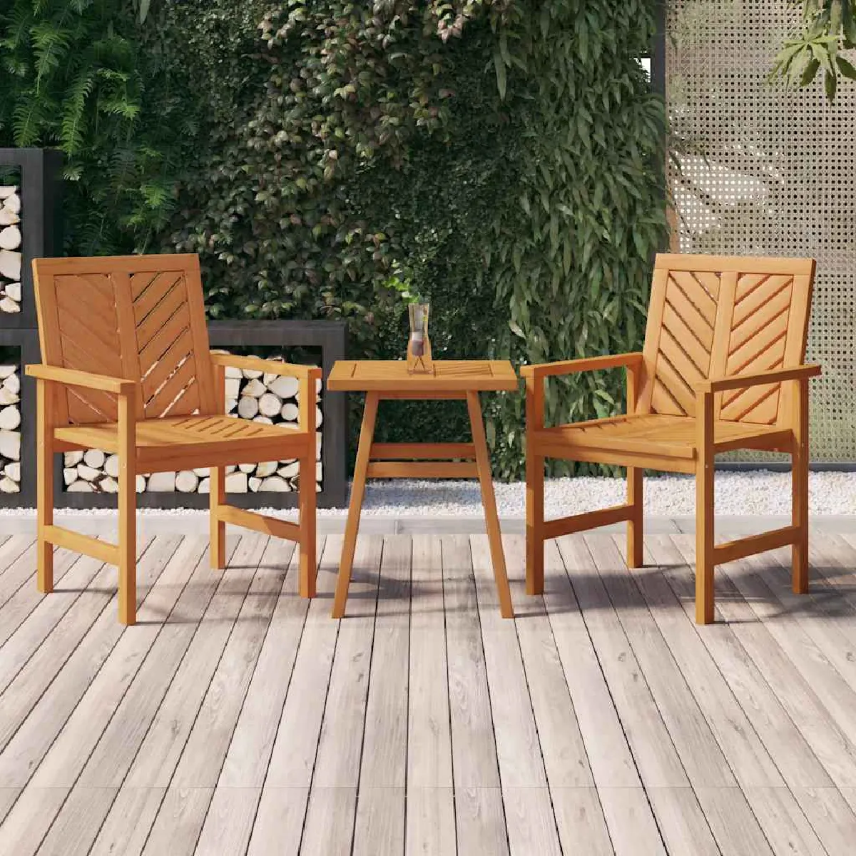 Non Communiqué Marron Chaises À Manger De Jardin Lot De 2 Bois Massif D Acacia - Image 3