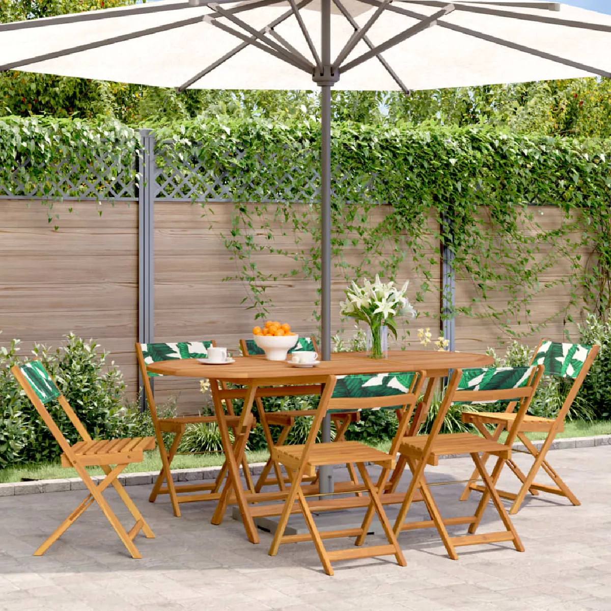 vidaXL Chaises pliantes de jardin Tissu et bois massif