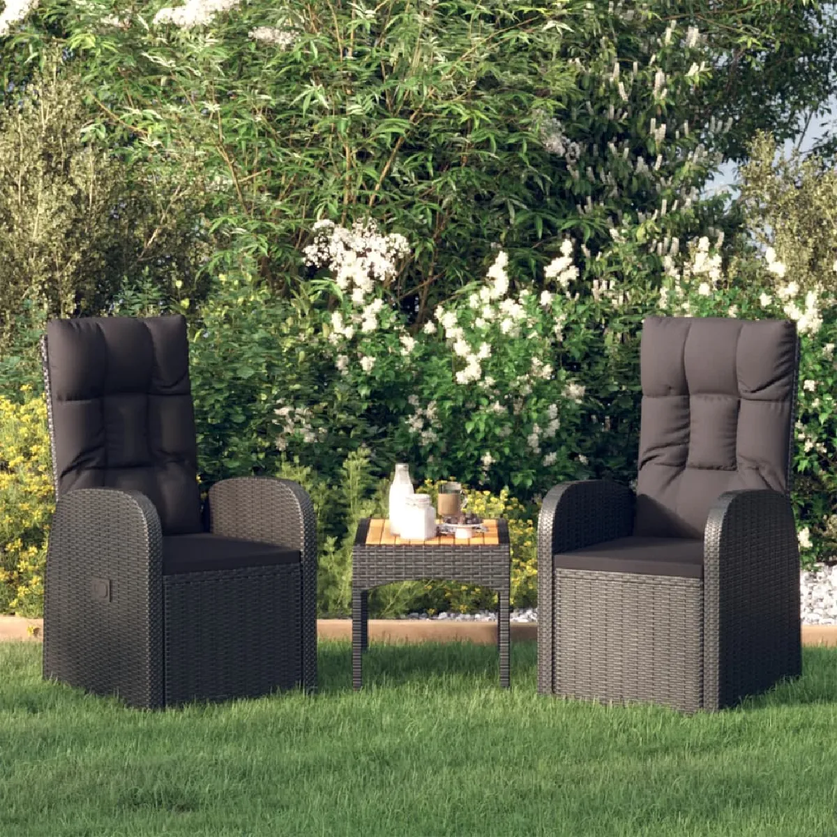 vidaXL 2x Chaise Inclinable de Jardin et Coussins Fauteuil dExtérieur Chaise de Patio Terrasse Arrière cour Robuste Résine 46065 - vue 6
