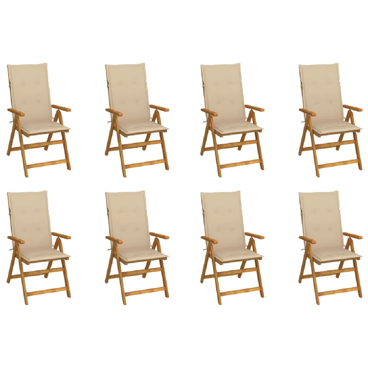 Vidaxl Chaises Pliables De Jardin Avec Coussins Lot De 8 Bois D Acacia - Image 3