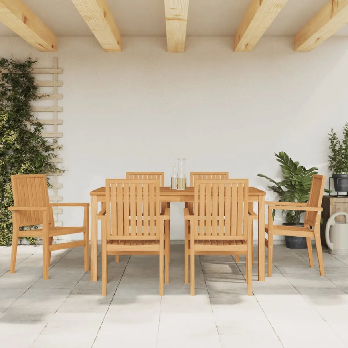 vidaXL Chaises de Jardin Empilables - Lot de 6 - Teck Massif