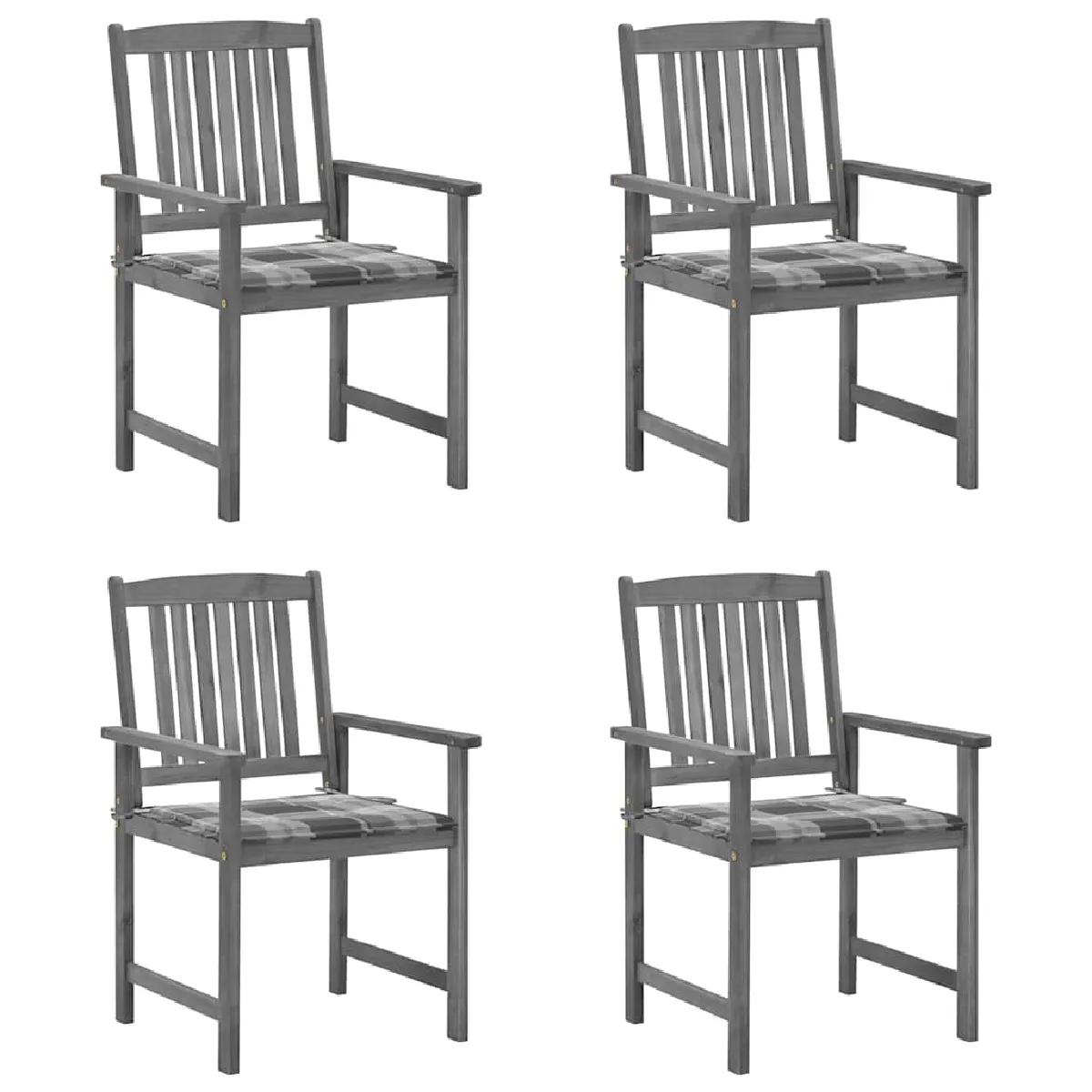vidaXL - Chaises de jardin et coussins - Bois d'acacia - Gris - Lot de 4 - Image 3