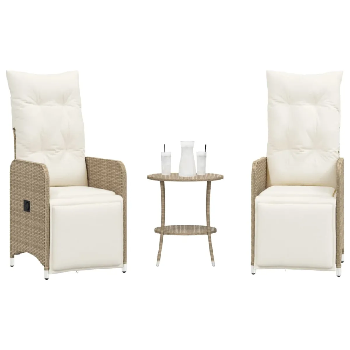 vidaXL Chaises inclinables avec table Lot de 2 Rotin - vue 2