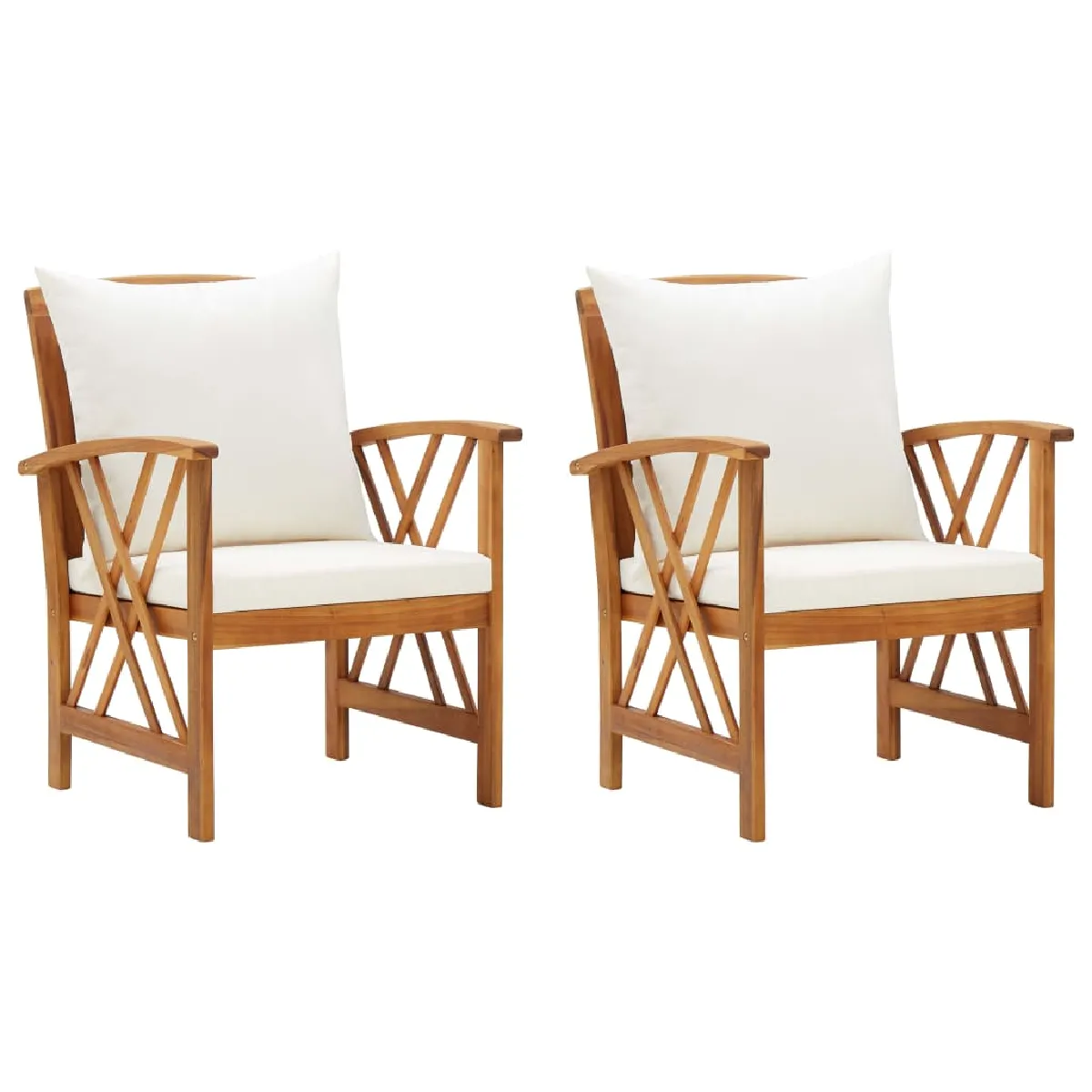 Non Communiqué Bois Chaises De Jardin Avec Coussins Lot De 2 D Acacia Massif - Image 3