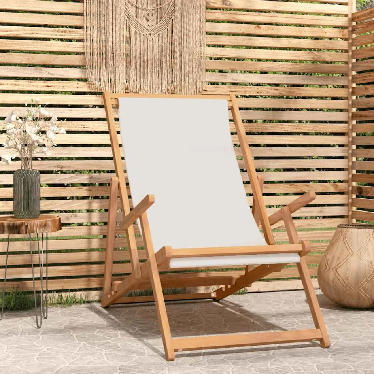 vidaXL Chaise de plage pliable - Bois de teck et tissu