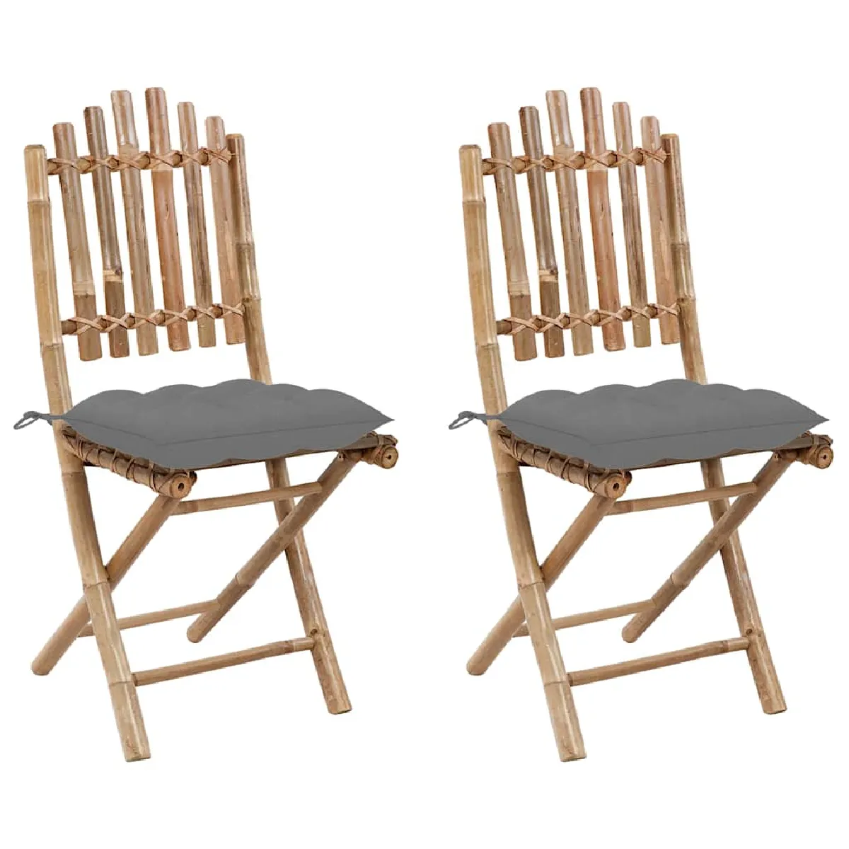 vidaXL - Chaises pliables de jardin - Bambou - Gris - Lot de 2 - Image 2