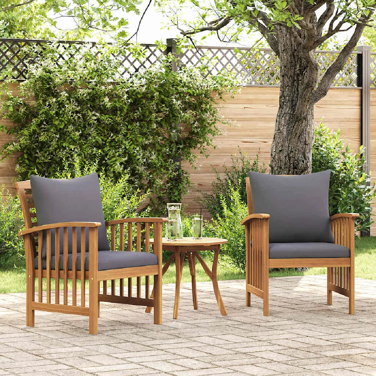 Vidaxl Chaises De Jardin Avec Coussins Lot De 2 Bois D Acacia Massif - Image 3