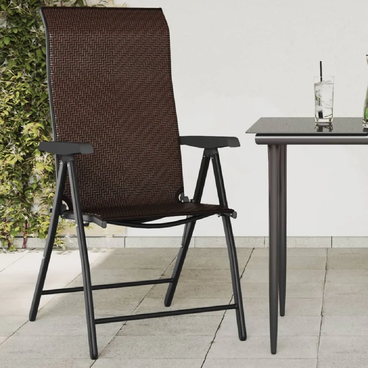 Non Communiqué Marron Vidaxl Lot De 4 Chaises Pliables De Jardin, Sièges De Terrasse, Chaises De Balcon, Meubles De Patio Extérieur, Résine 3270608 - Image 3