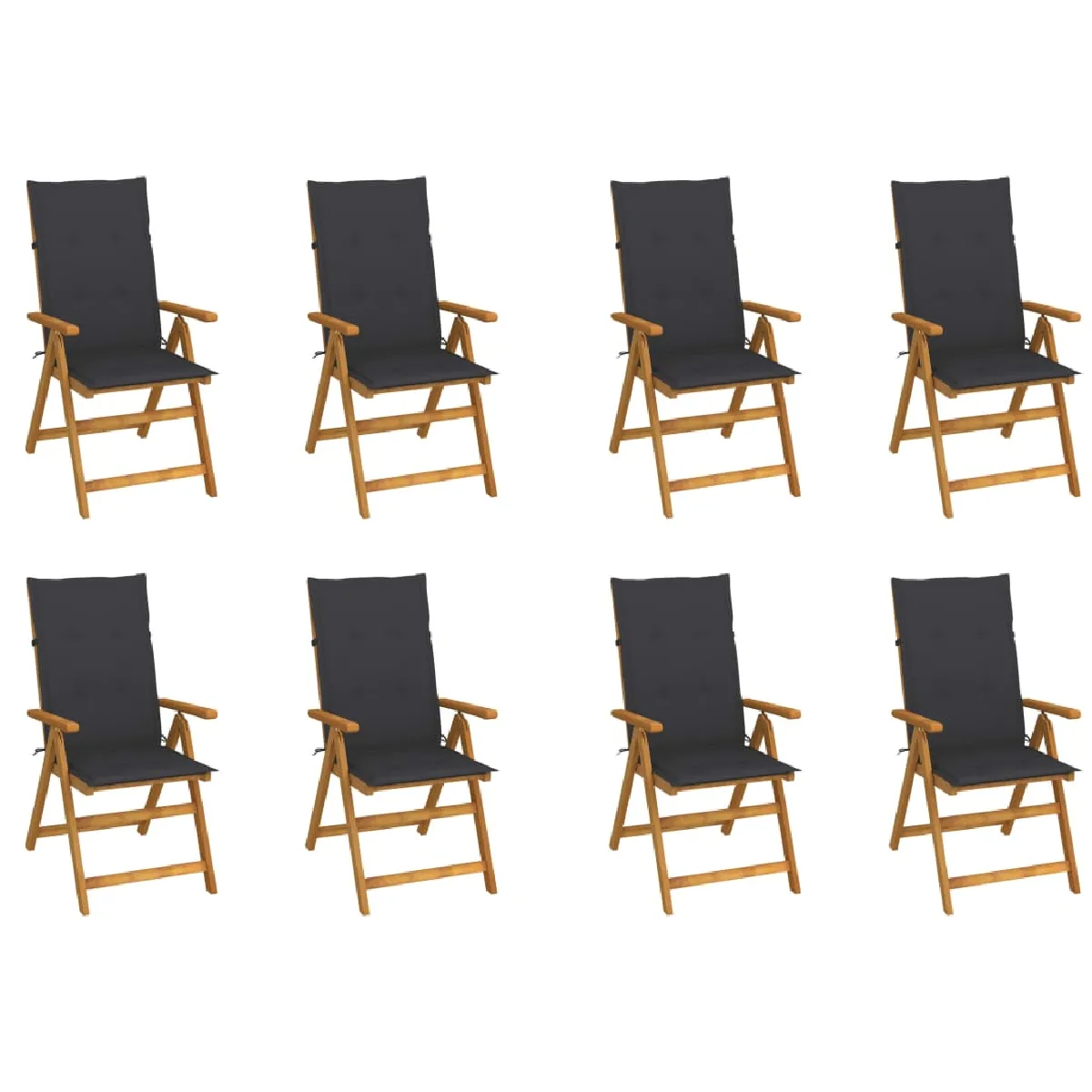 Non Communiqué Bois Chaises Pliables De Jardin Avec Coussins Lot De 8 D Acacia - Image 3