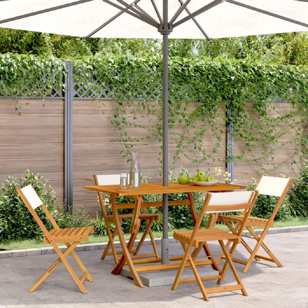 vidaXL Chaises de jardin pliantes Bois massif Tissu crème