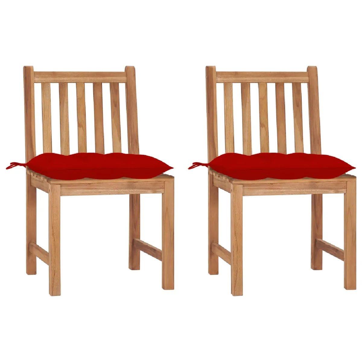 vidaXL Chaises de jardin - Bois de teck massif - Coussins rouges