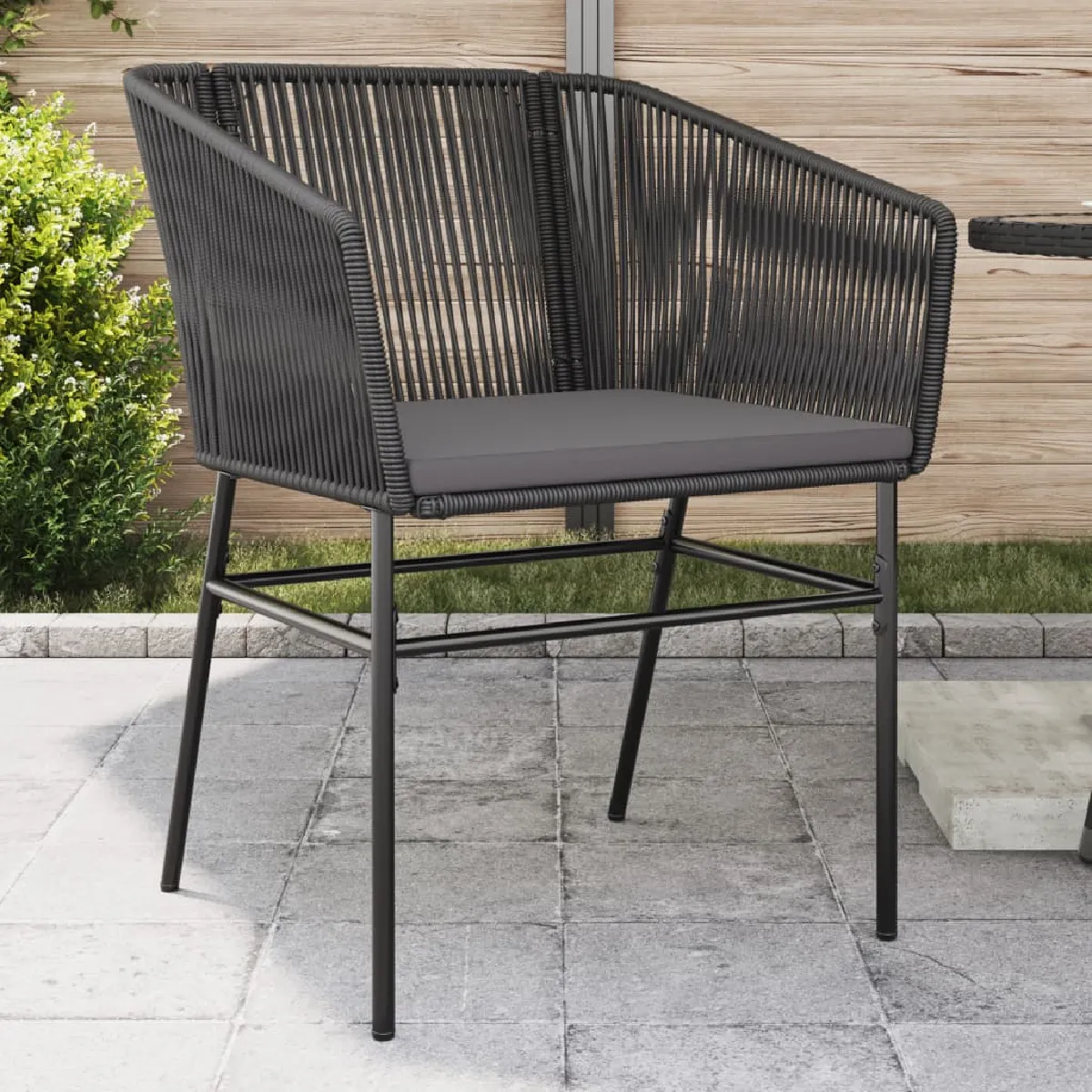 vidaXL Chaises de jardin avec coussins - Noir - Lot de 2