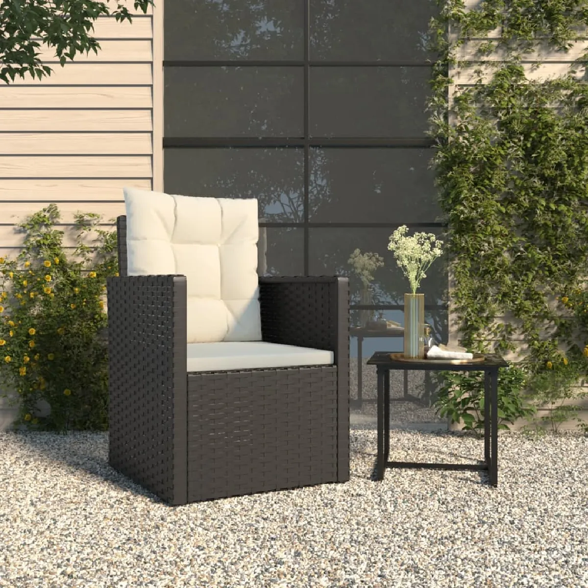 vidaXL - Fauteuil de jardin avec coussins - Résine tressée - Noir - Image 2