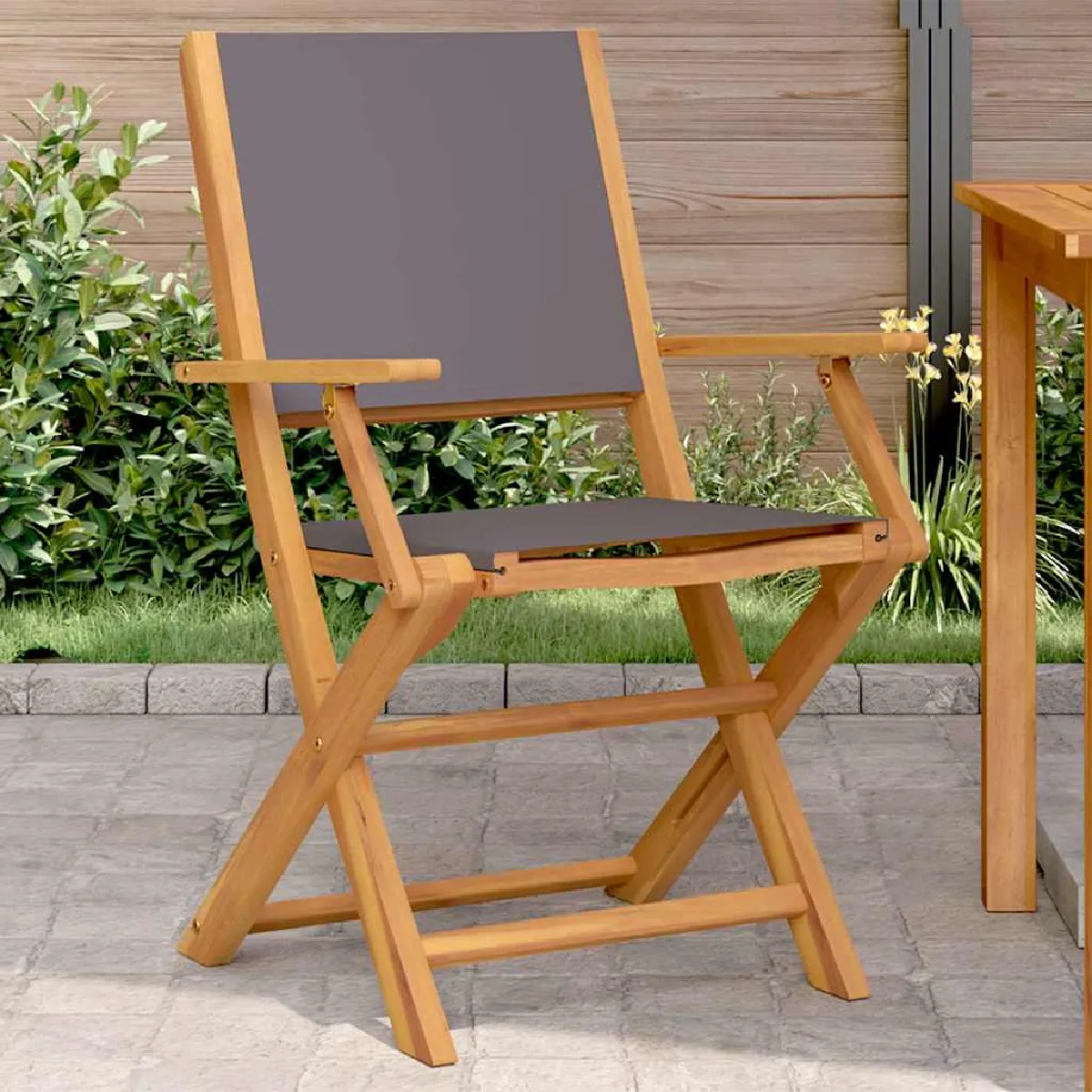 vidaXL Lot de 2 chaises de jardin bois acacia massif tissu