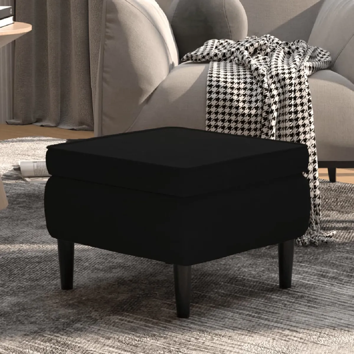 Vidaxl Noir Tabouret En Velours Avec Pieds En Bois