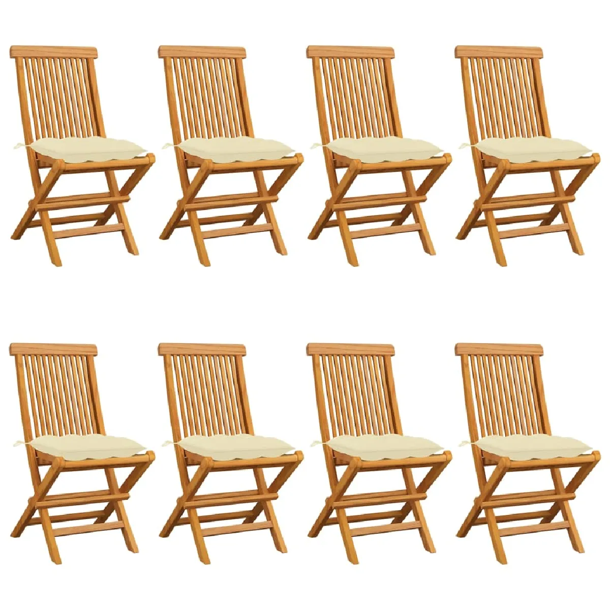 Non Communiqué Blanc Chaises De Jardin Et Coussins Crème Lot De 8 Teck Massif - Image 3