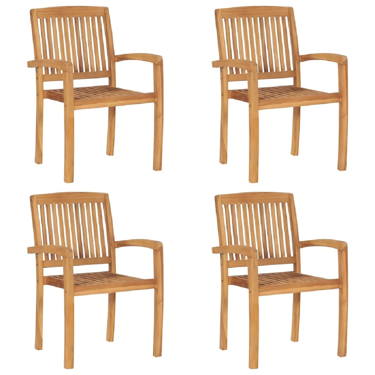 Chaises de jardin empilables en bois de teck solide VIDAXL 60 x 575 x 90 cm Pour 4 personnes - vue 2