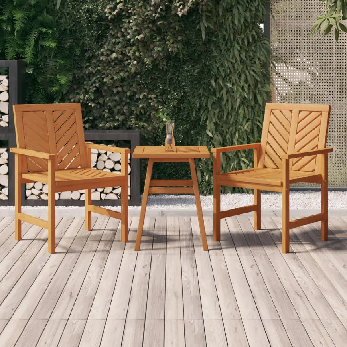 vidaXL Chaises à manger de jardin Lot de 2 bois d'acacia - vue 3