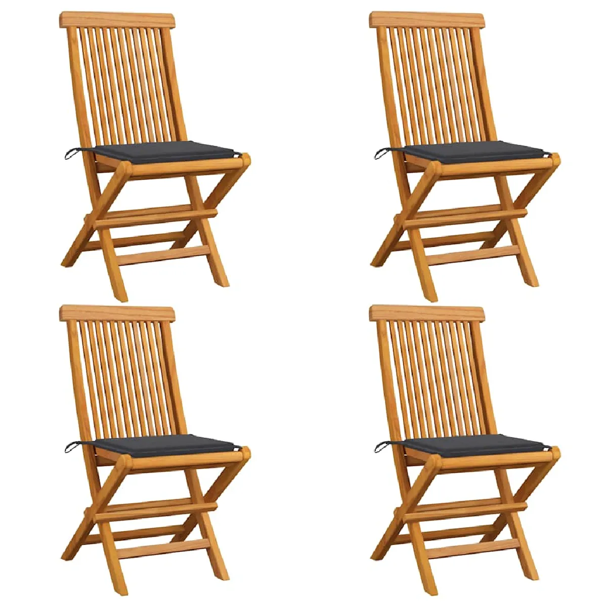 vidaXL Chaises pliables avec coussins lot de 4 Teck massif