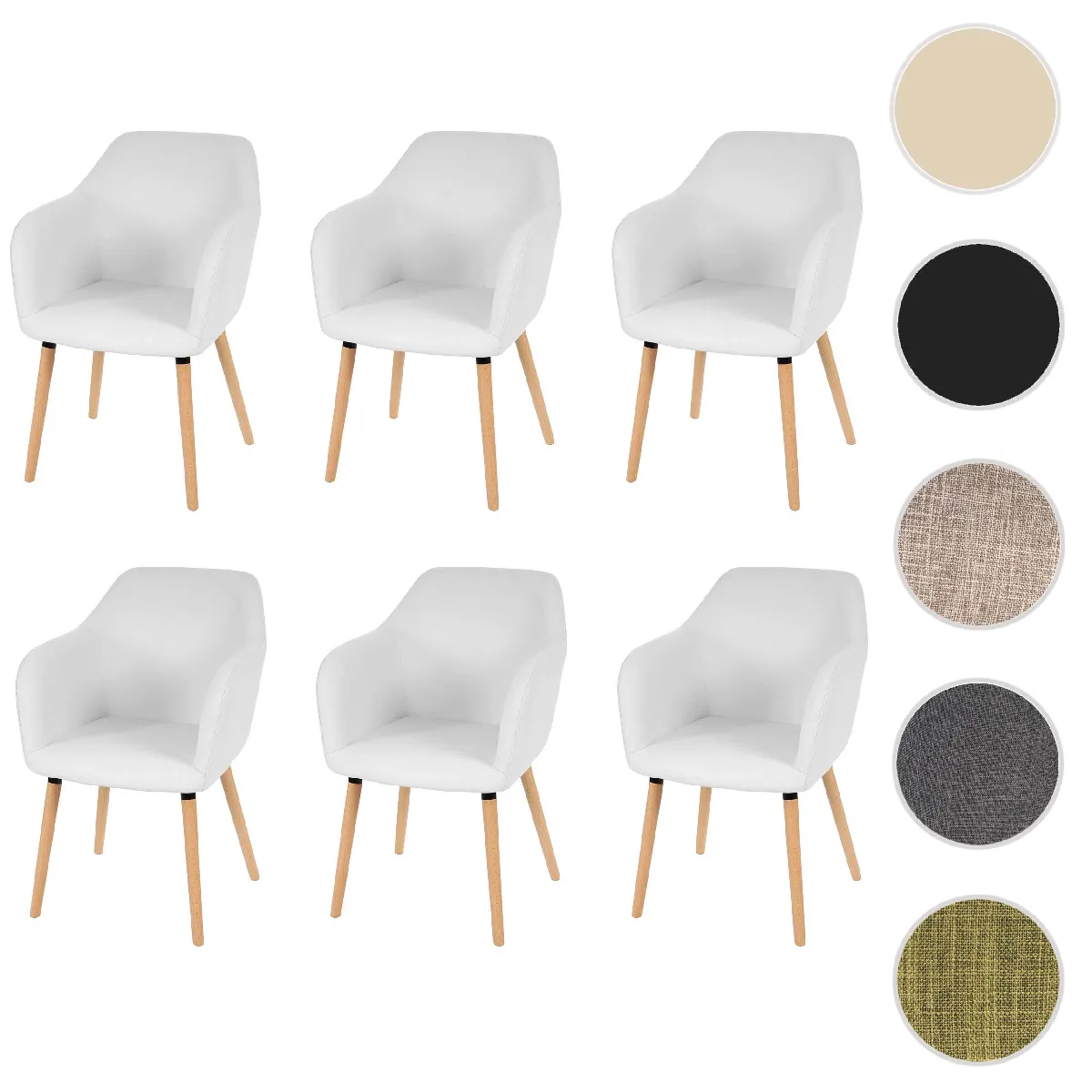 Mendler Lot de 6 Chaises Malmö T381 - Blanc
